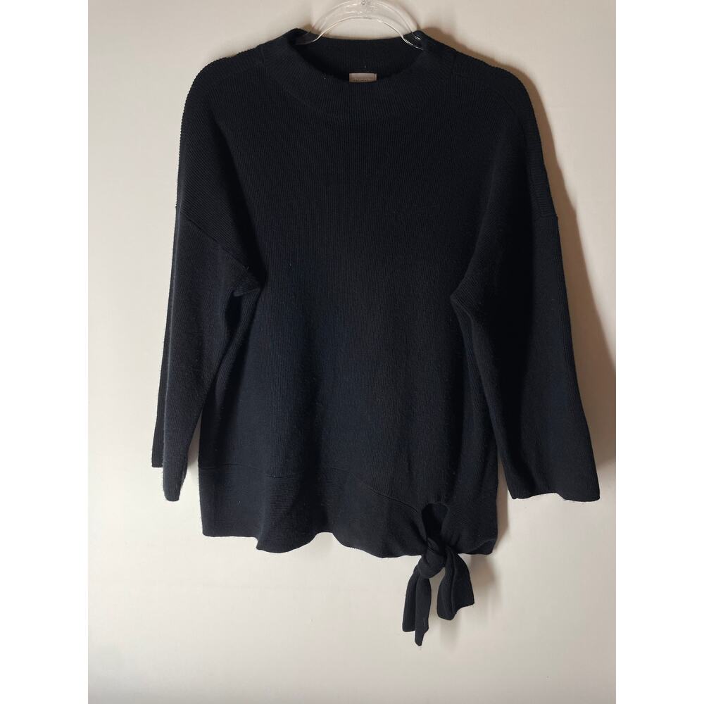 Chico's Black Funnel Neck Tie Front 3/4 Sleeve Sweater Knit Size 2 US Large - Picture 1 of 6